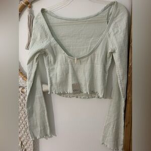 Free People Sage Green Long Sleeve Crop Top & Mini Skirt Set